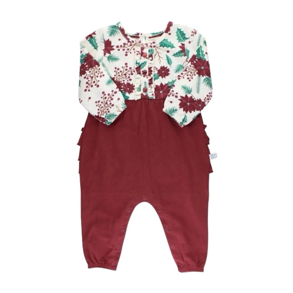 Ruffle Butts Holiday Poinsettia Romper Size 0-3 Months - Picture 1 of 3